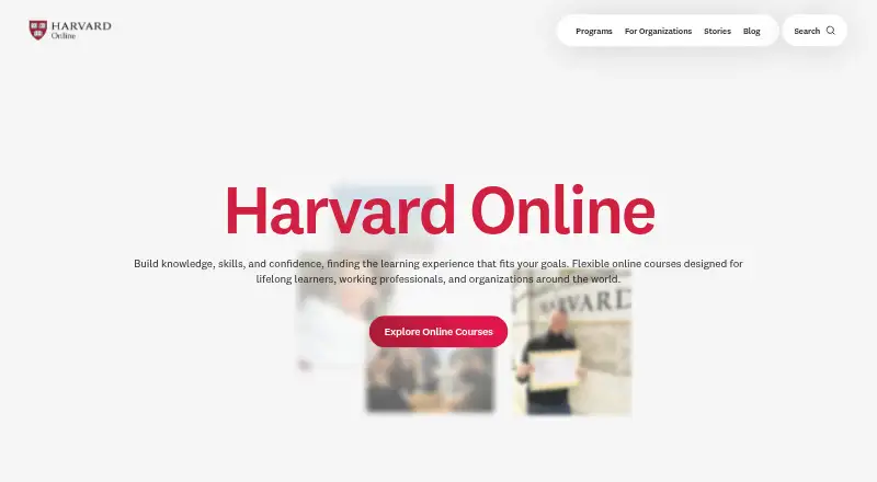 The Harvard Online homepage