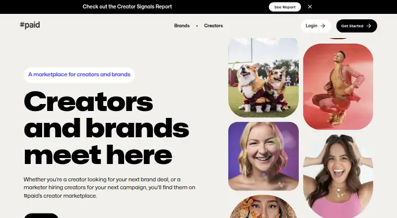 The #paid homepage