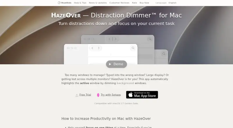 The HazeOver homepage