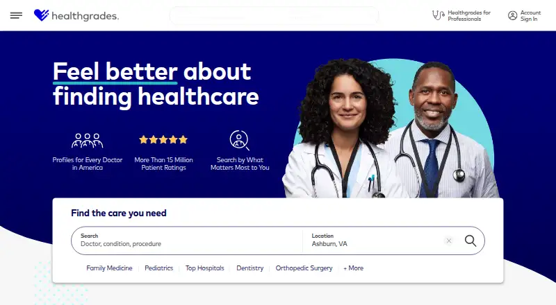 The Healthgrades homepage