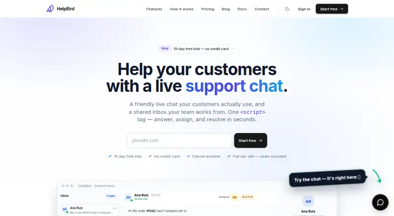 The HelpBird homepage