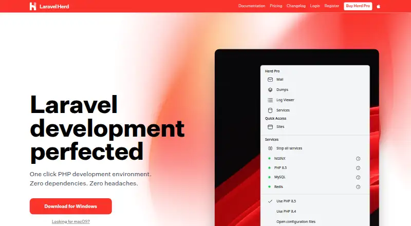 The Laravel Herd homepage