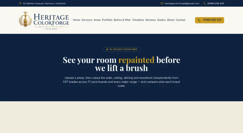 Heritage Colorforge AI Colour Visualiser's website