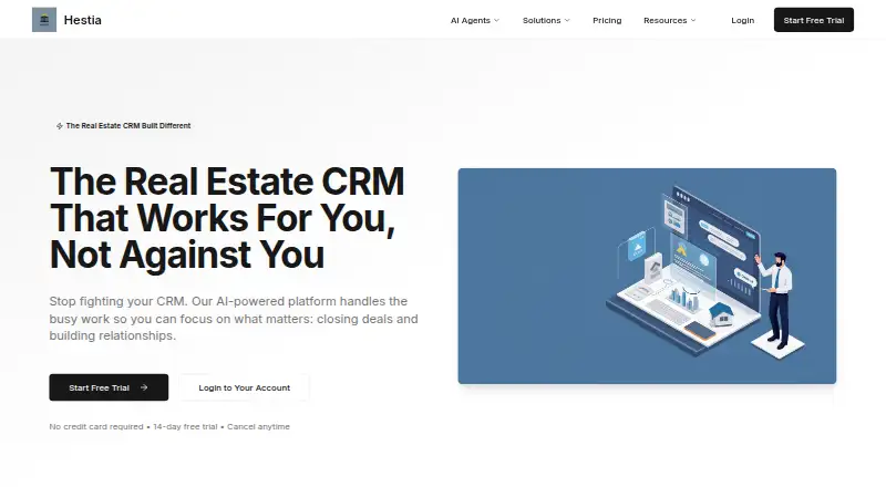 The Hestia Real Estate CRM homepage