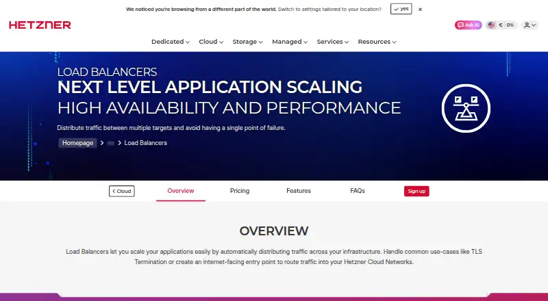 Hetzner Cloud Load Balancer's website