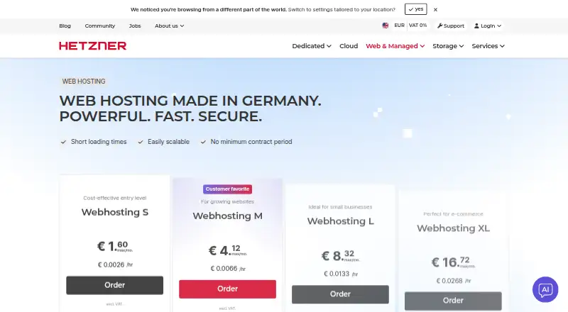 Hetzner Web Hosting's website