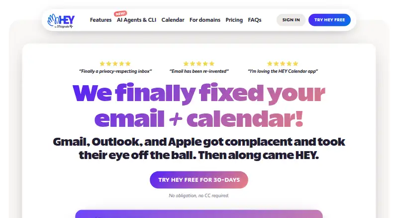 HEY Email's website