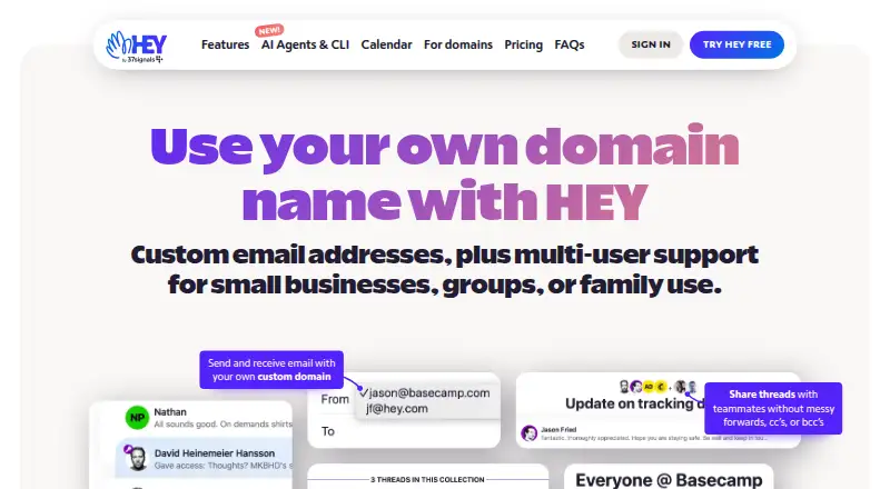 HEY for Domains's website