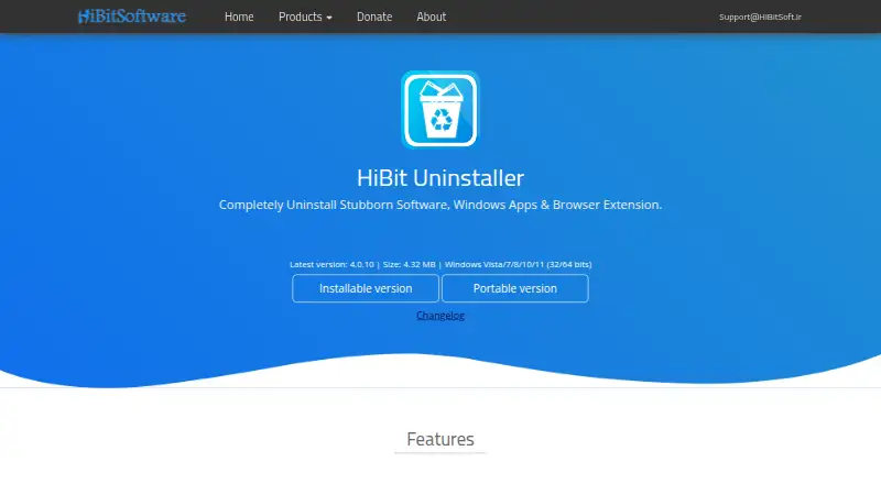 The HiBit Uninstaller homepage