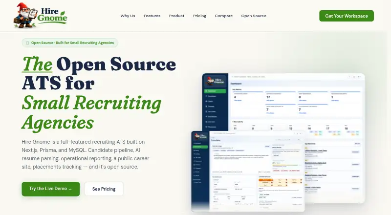 The Hire Gnome ATS homepage
