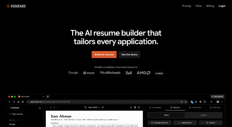 HireMe's website