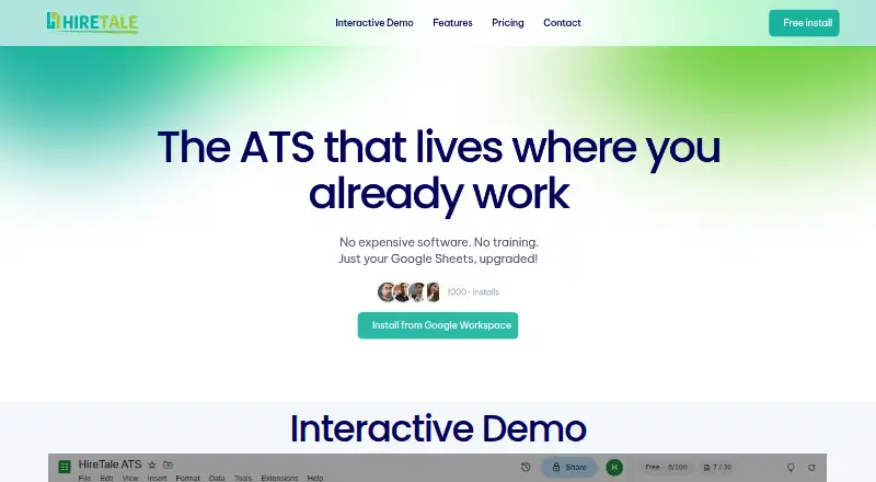 The HireTale homepage