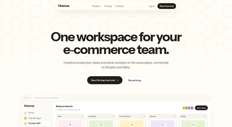 The Hivenue homepage