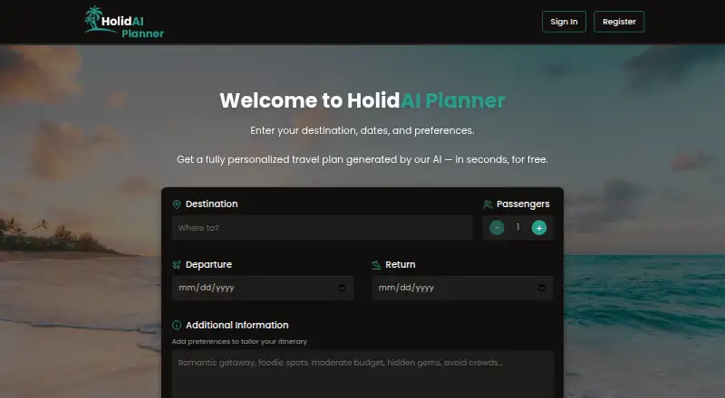 HolidAI Planner's website