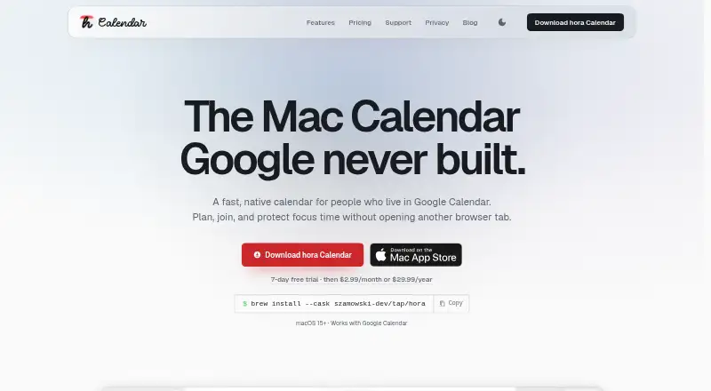 The hora Calendar homepage