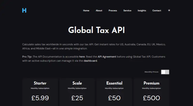 Hori Global Tax API's website