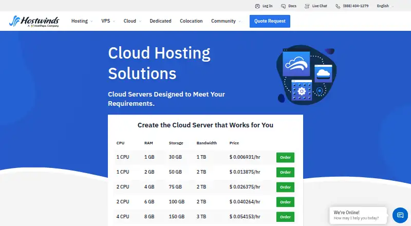 Hostwinds Cloud Servers's website