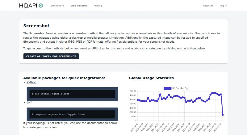HQAPI Screenshot Service's website