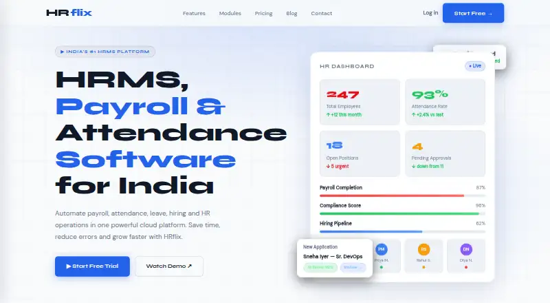 The HRflix homepage