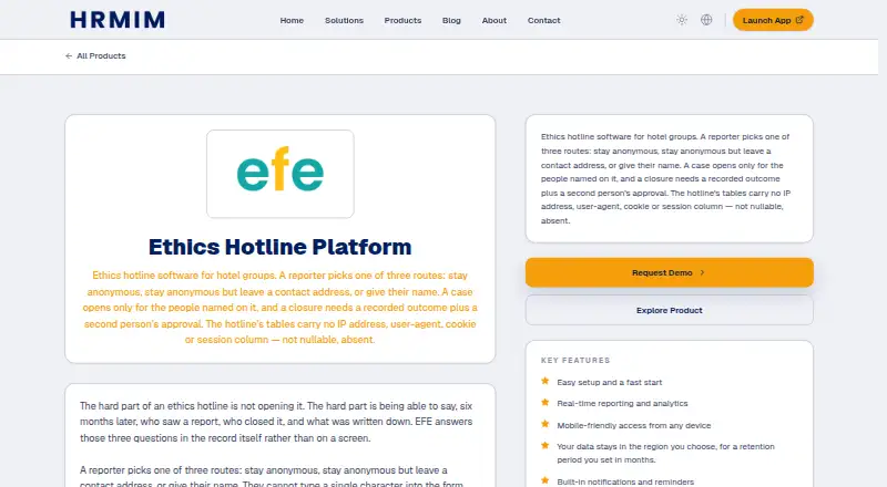 HRMIM Ethics Hotline Platform's website
