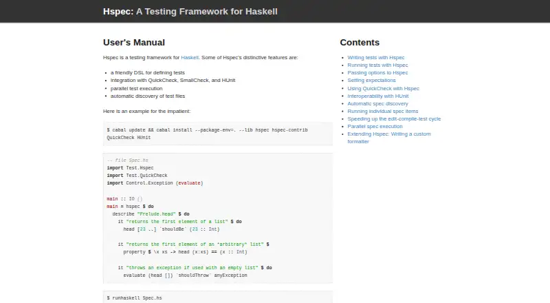 Hspec's website