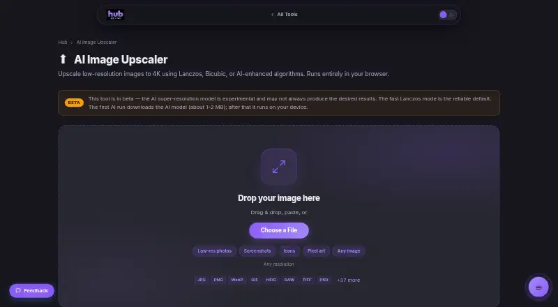 The AroraLabs AI Image Upscaler homepage