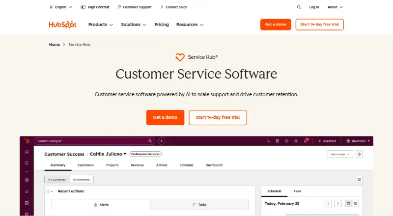 HubSpot Service Hub's website