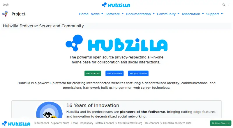 The Hubzilla homepage
