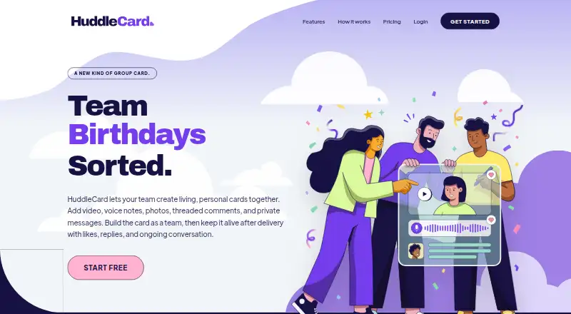 The HuddleCard homepage