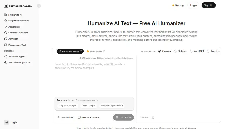 Humanize AI's website