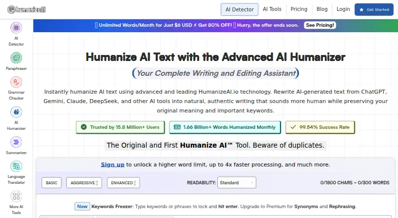 HumanizeAI.io's website