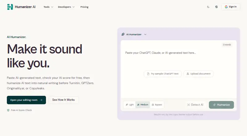 HumanizerAI's website
