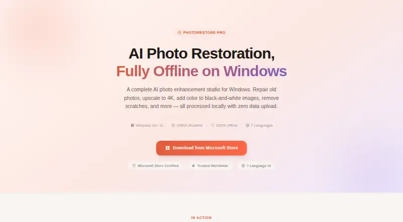 PhotoRestore Pro's website