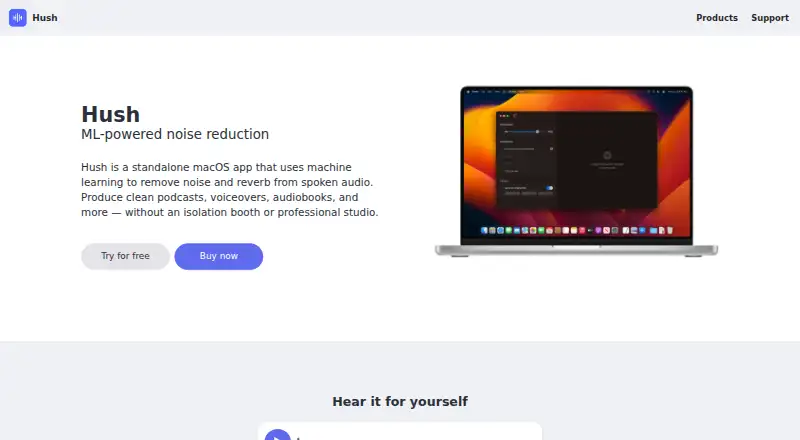 The Hush homepage
