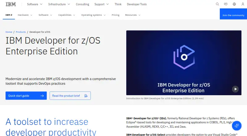 IBM Developer for z/OS's website