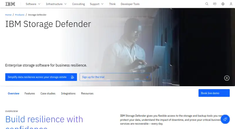 IBM Storage Defender Data Resiliency Service's website