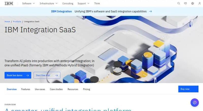 The IBM Integration SaaS homepage