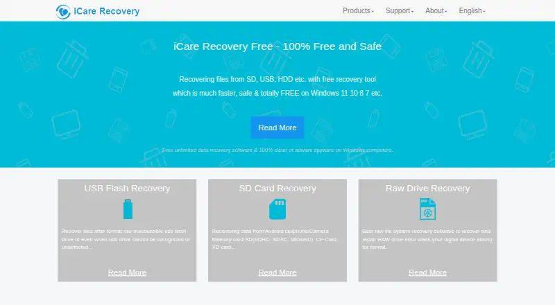 The iCare Data Recovery homepage