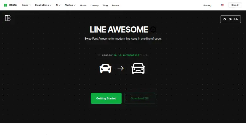 The Line Awesome homepage