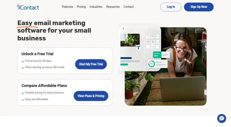 The iContact homepage