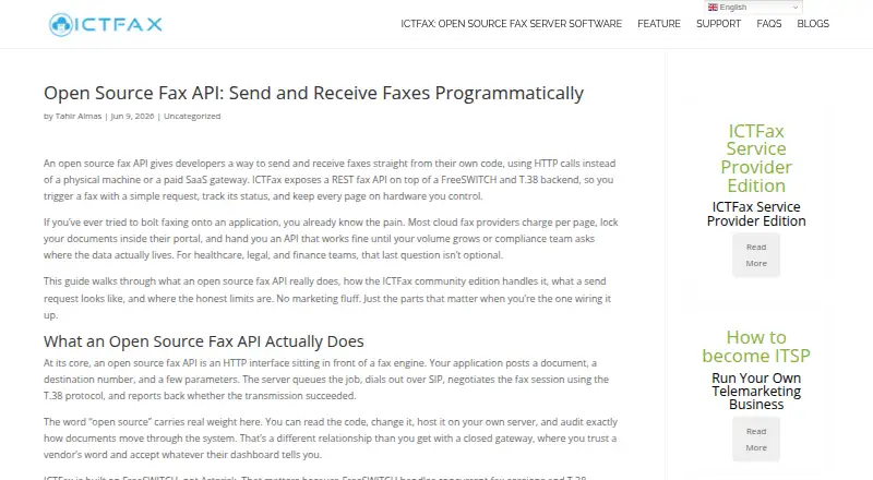 ICTFax REST API's website