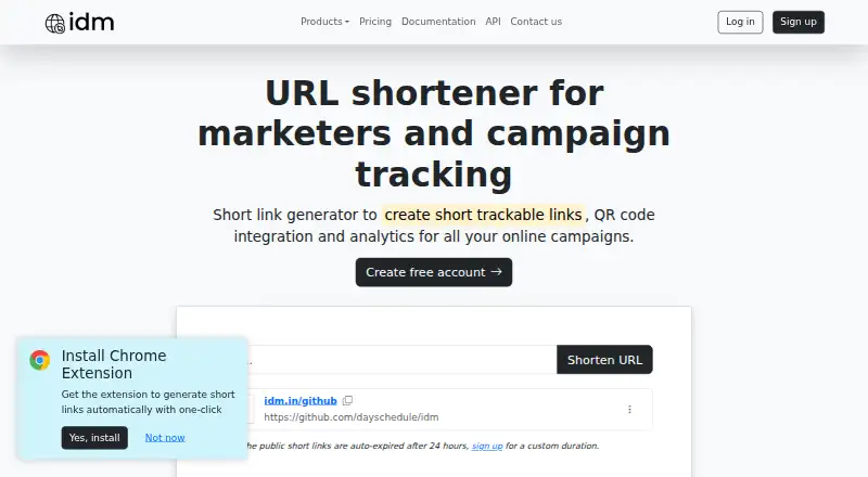 IDM URL Shortener's website