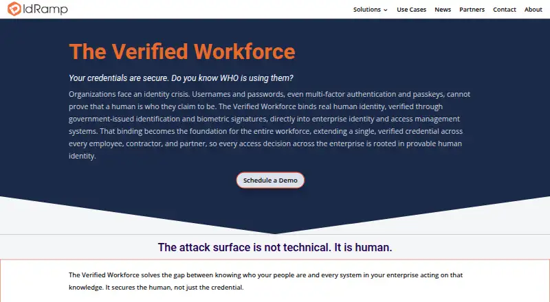 The IdRamp Verified Workforce homepage