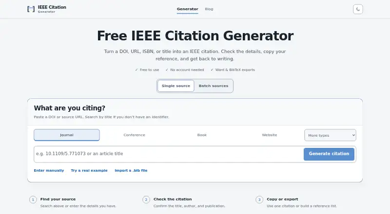 IEEE Citation Generator's website
