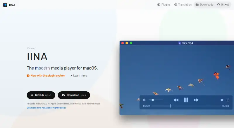 The IINA homepage