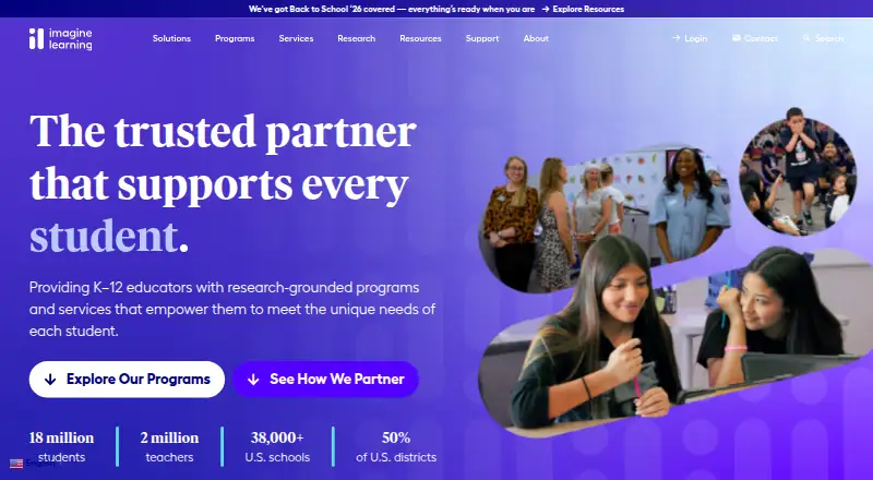 The Imagine Learning homepage