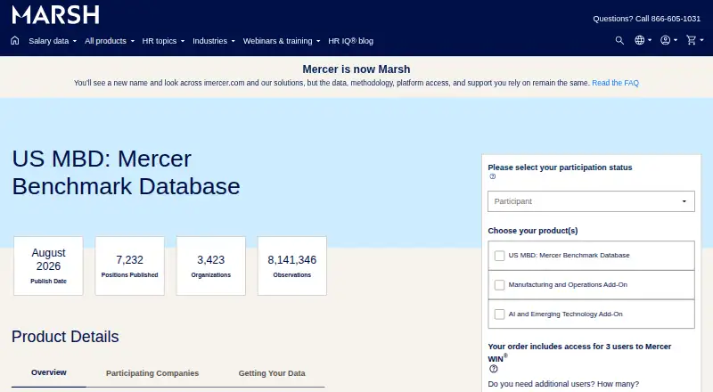 Mercer Benchmark Database's website