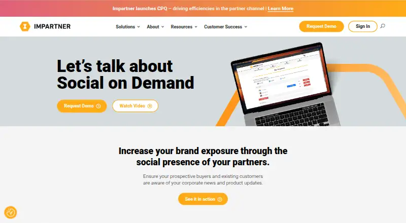 The Impartner Social on Demand homepage