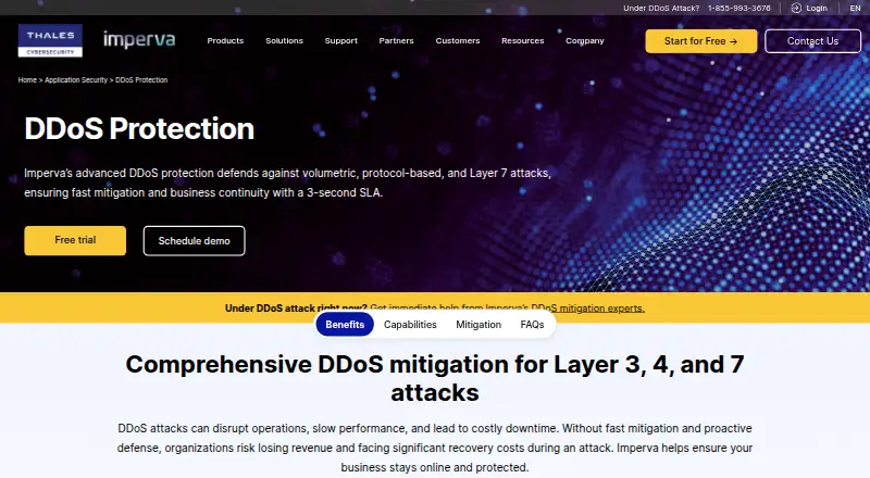 Imperva DDoS Protection's website