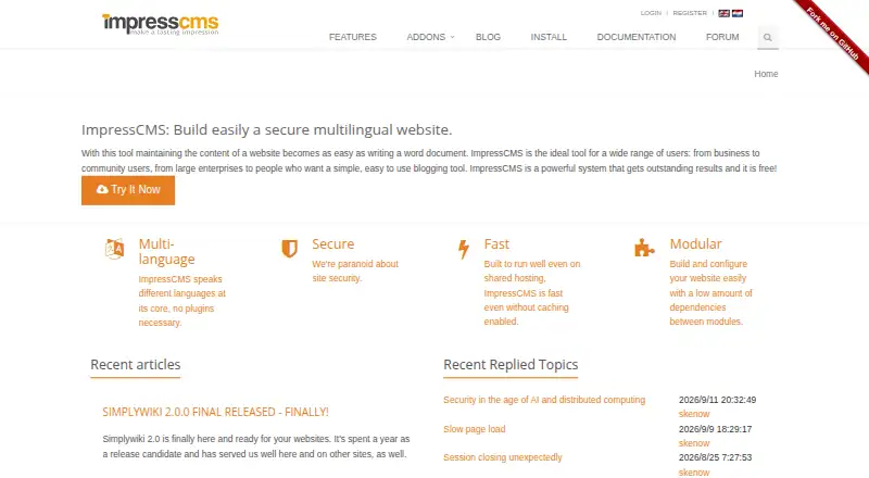 The ImpressCMS homepage
